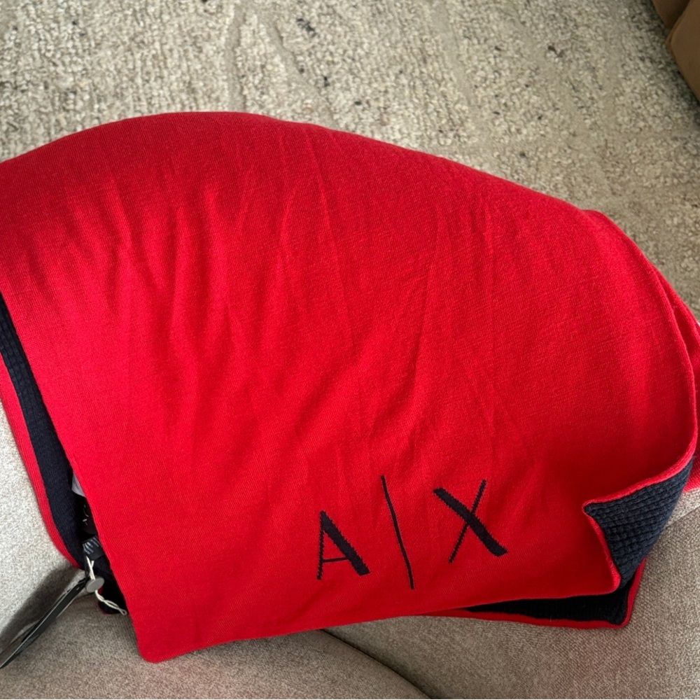 Armani Exchange Red Logo Knit Scarf